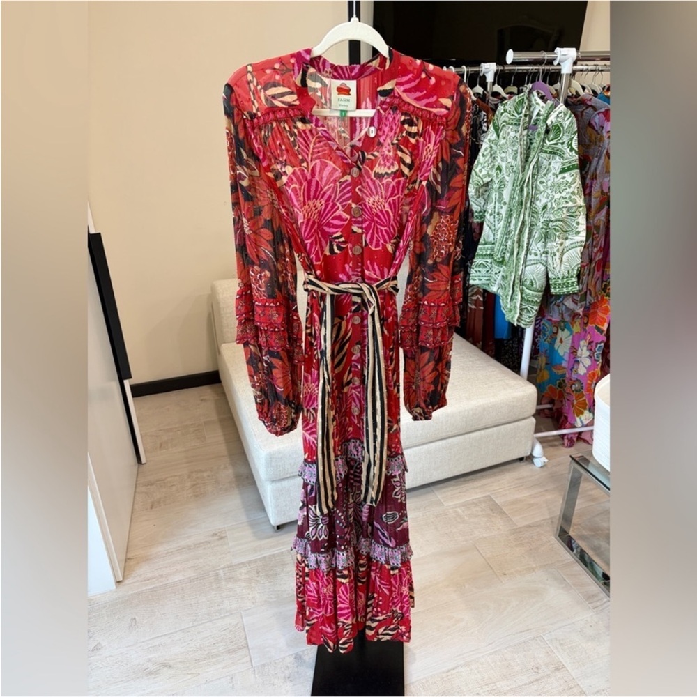 Farm Rio: Mixed Floral Prints Long Sleeve Maxi Dress - Picture 9 of 13
